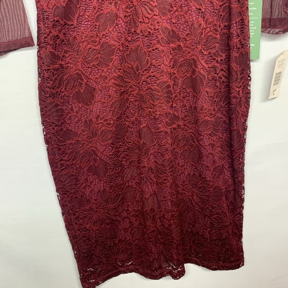 Blu Sage Burgundy Lace Dress with Sheer Details - Picture 4 of 11
